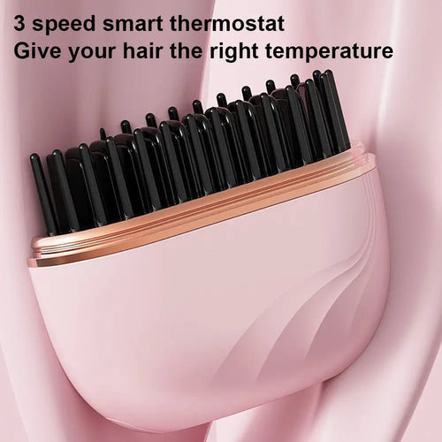 Electric Heating Hair Straightener Brush Portable Mini Hair Straightener 3 Temperature Hot Hair Comb Anti-Scald for Men & Women