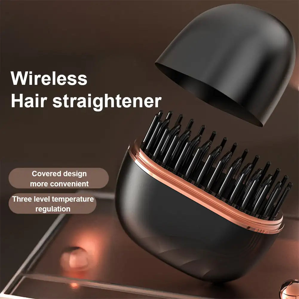 Electric Heating Hair Straightener Brush Portable Mini Hair Straightener 3 Temperature Hot Hair Comb Anti-Scald for Men & Women